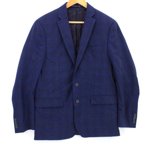 Ryan Seacrest Blazer Mens Navy Blue Plaid Casual Two Button Front Lined Size 40R - Picture 1 of 10